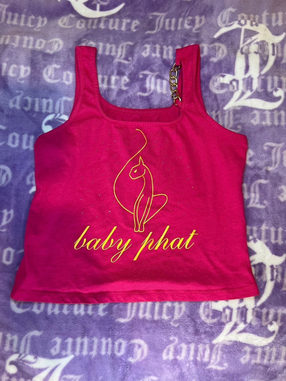 Baby Phat Pink Rhinestone Logo Crop Tank Top Size L
